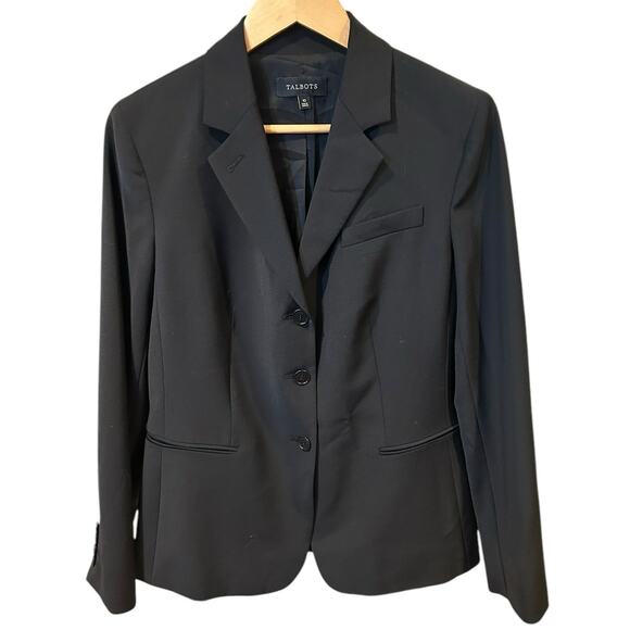TALBOTS Black 3 Button Corpcore Wool Stretch Business Casual Blazer Size 10 - Picture 1 of 7